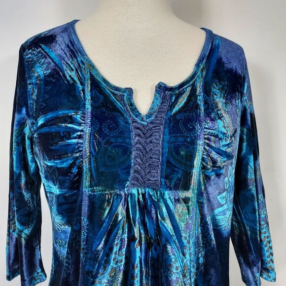 Unity World Wear Artsy Velvet Tunic Top Medium Blue Asymmetric Fairy Whimsigoth - Picture 4 of 12